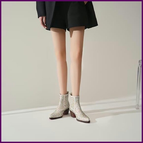 Rhinestone Cowboy Boots Women's Size 6-11 Pointed Toe Chunky Heel - Picture 4 of 8